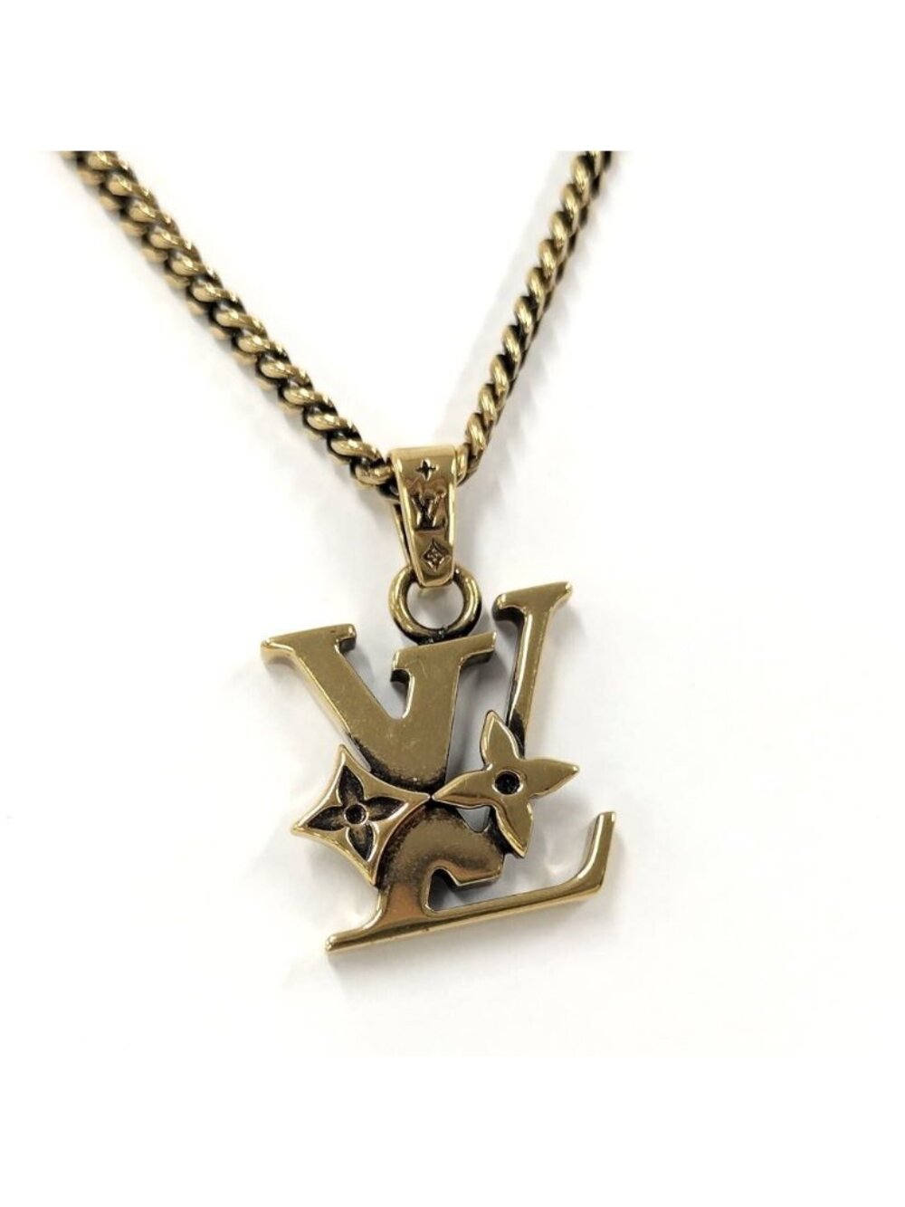 Louis Vuitton Pendant Monogram Lowe LV Logo Gold Plated